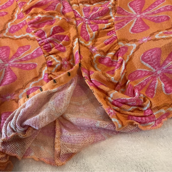 Free People Through The Meadow Mesh Blouse Top Floral Grapefruit Printed XS - Picture 11 of 12